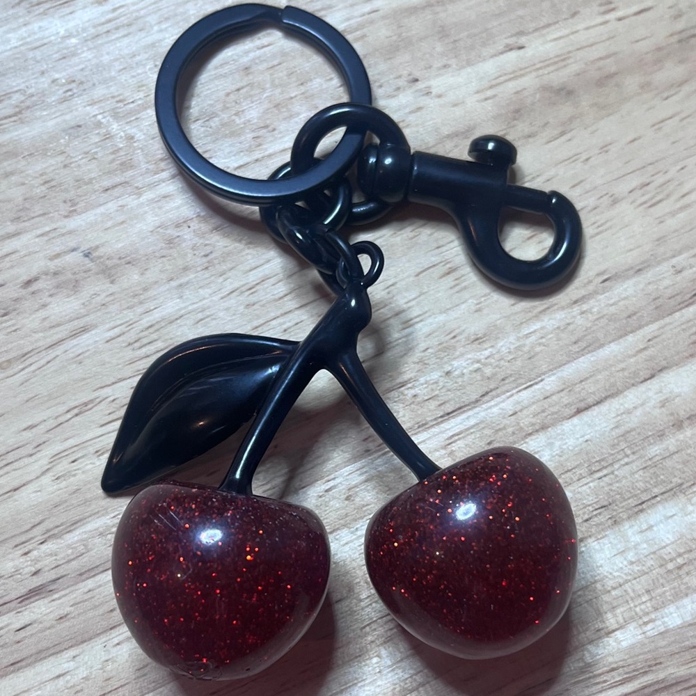 Cherry Keychain with Black Accents Bag Charm